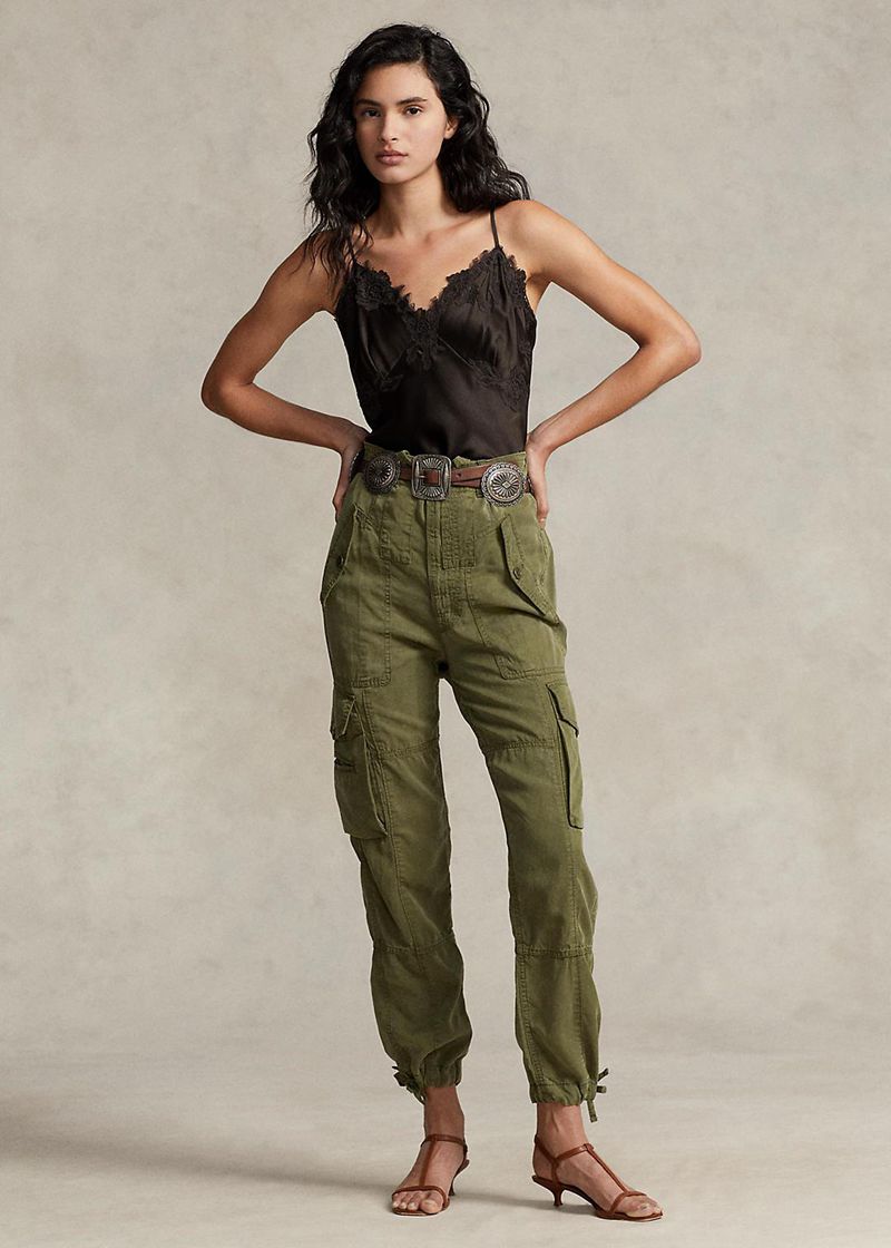 Spodnie Polo Ralph Lauren Damska Oliwkowe Linen-Blend Twill Cargo 206741-TIO